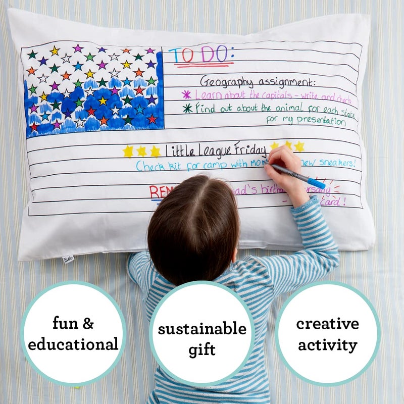 eatsleepdoodle Coloring Pillowcase for Kids â€“ Reusable DIY Pillow Cover with Washable Markers, Educational Arts & Crafts Activity for Boys & Girls, Fun Gift for Creative Play, Machine Washable - eatsleepdoodle - Image 3